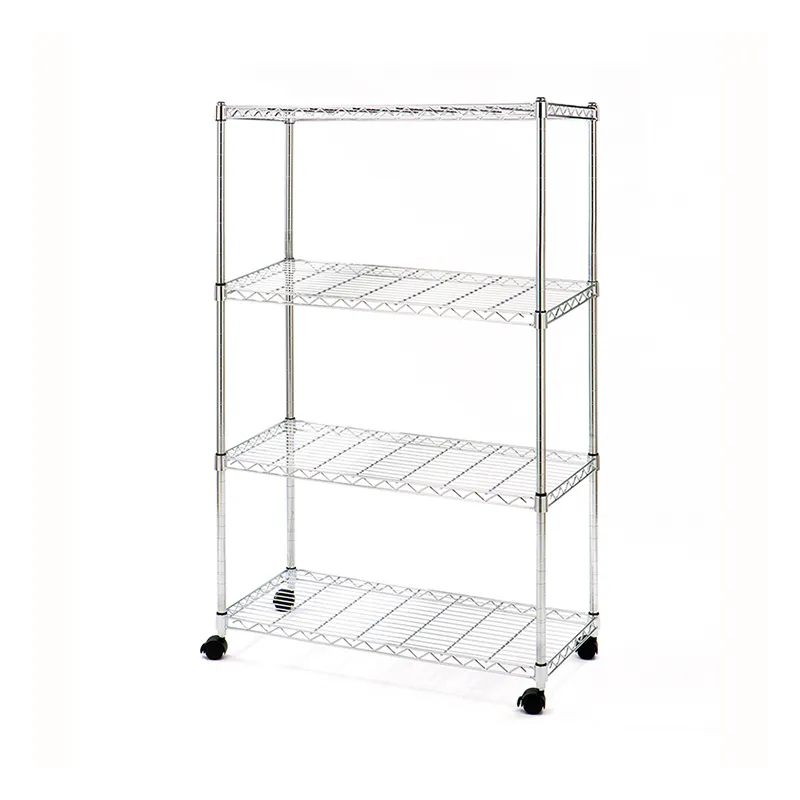 SEVILLE RACK SHE14304Z SILVER STEEL - CHROME PLATED MOBILE STORAGE 4 TIER